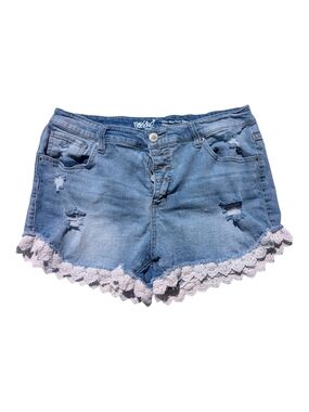 Mossimo Supply Co. Light Blue Distressed Denim Shorts with Cream Crochet Trim
